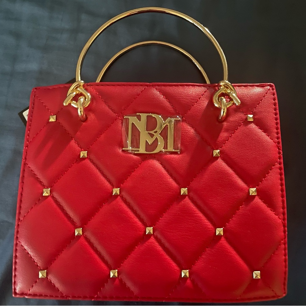 Red Quilted Handbag with Gold Accents